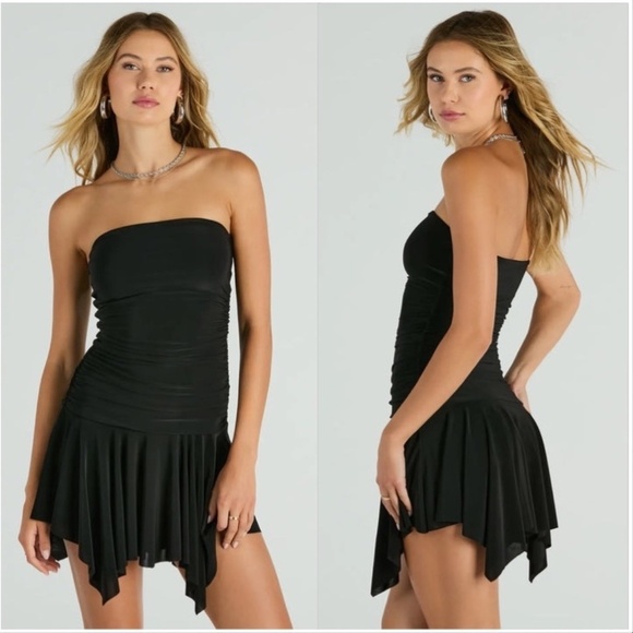 Windsor Flouncin' Around Strapless Ruffle Mini Dress Black XS NEW - Picture 1 of 5